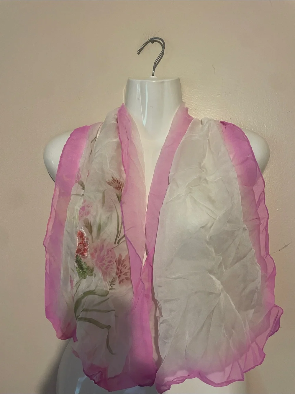 Sheer Floral Pink-Trim Shrug